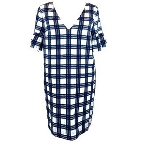 ⏰Madewell 4 textured navy plaid short sleeve dress